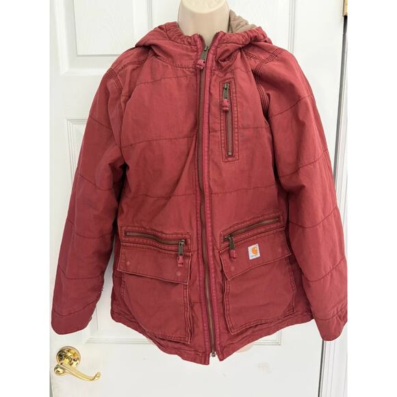 Carhartt Jackets & Blazers - Carhartt M 8/10 Women’s Quilt Lined Canvas Hood Jacket Red Utility Coat